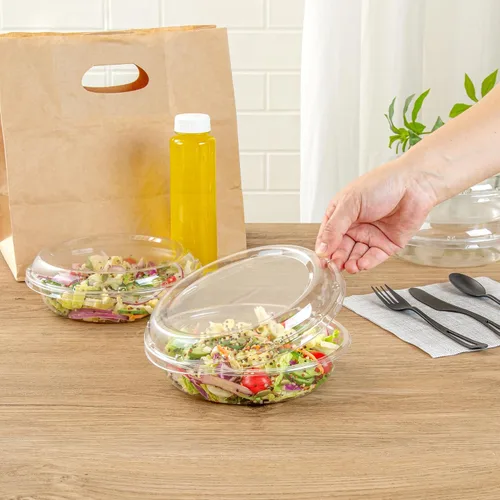 Vista 5 de Restaurantware Thermo Tek - Platos para servir de 7.5 x 2.4 pulgadas con tapas, 100 bandejas desechables para verduras, redondas para fiestas