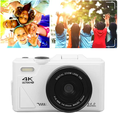 Vista 5 de Cámara digital de 64 MP, pantalla IPS de 3 pulgadas, cámara digital compacta retro de video 4K, zoom digital 18X, cámara recargable de vlogging