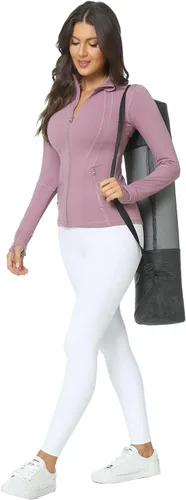 Vista 5 de QUEENIEKE Chaquetas atléticas para mujer, de algodón, suave, con cremallera completa, ajustada, para entrenamiento, correr, con bolsillos