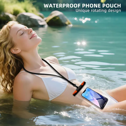 Vista 2 de Bolsa impermeable para teléfono, funda impermeable para teléfono con cordón para iPhone, Samsung, IPX8, bolsa seca para playa, kayak, crucero, 2
