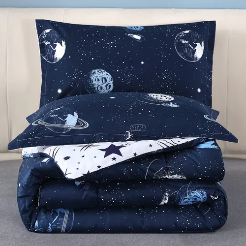Vista 5 de Mengersi Juego de edredón de galaxia para cama Queen – 7 piezas de cama reversible con espacio de estrellas en una bolsa, juego de ropa de cama
