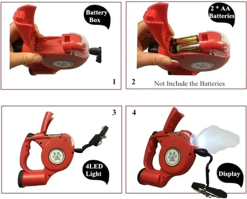 Vista 4 de JEBBLAS Correas retráctiles mejoradas para perros con linterna y dispensador de bolsas de desechos 3 en 1, correa automática de 15 pies para pasear
