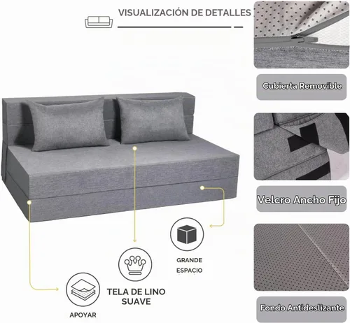 Vista 4 de Fvkind Sofá cama plegable, silla cama plegable con funda extraíble lavable, sofá plegable desplegable convertible con almohada, sofá futón para sala