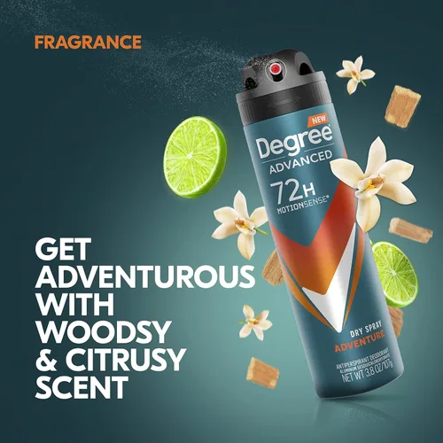 Vista 6 de Degree Men Desodorante Antitranspirante Avanzado en Aerosol Seco Adventure Protección de 72 Horas contra el Sudor y el Olor para Hombres