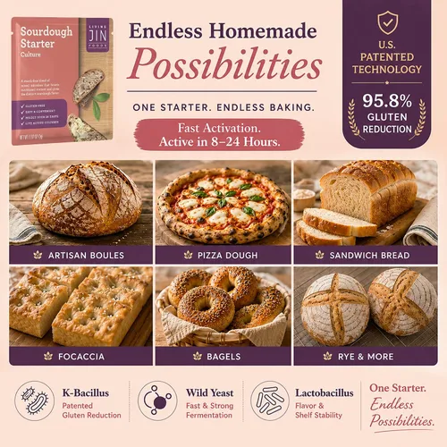 Vista 5 de Cultivo básico de masa madre (1 paquete), cultivo básico de masa madre sin gluten, listo para usar, iniciador de masa agria con alimentación única