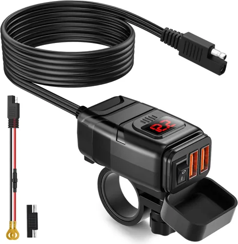 Vista 7 de EXTRACTME Cargador USB para motocicleta, 6.8A Carga rápida 3.0 Cargador de teléfono USB dual para motocicleta con voltímetro y interruptor