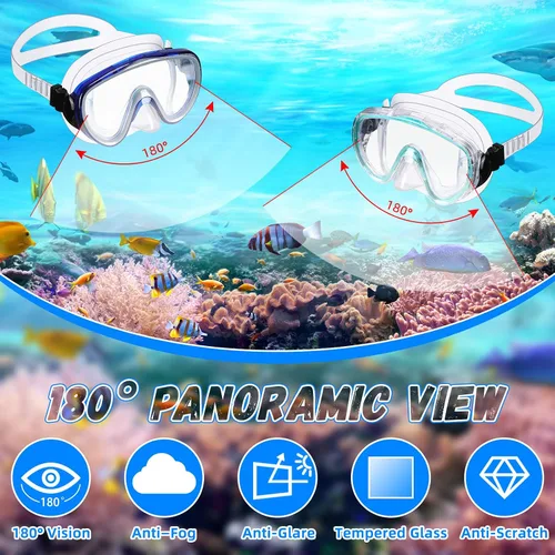 Vista 6 de 4 Pack Adult Swim Goggles with Nose Cover and Earplugs, Anti Fog Tempered Glass Diving Mask, Wide View Waterproof Snorkeling Goggles for Men Women
