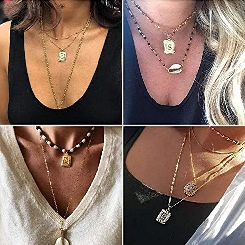 Vista 8 de U7 Collar con monograma A-Z 26 letras colgantes chapado en oro de 18 quilates, chapado en platino, collares cuadrados con inicial mayúscula