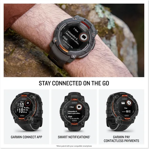 Vista 26 de Garmin Instinct® 3 45mm, pantalla AMOLED, reloj inteligente GPS resistente para exteriores, bisel reforzado con metal, linterna incorporada, hasta