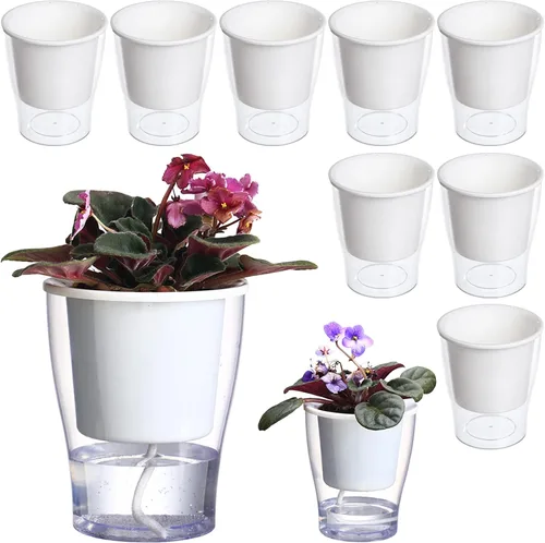 Vista 14 de 3 paquetes de macetas grandes transparentes de riego automático de 7 pulgadas, macetas de plástico de color violeta africano, macetas de plástico