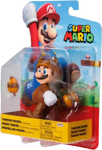 Vista 9 de Super Mario Figuras de acción de 4" Tanooki Mario con hoja