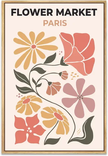Vista 9 de Zzuyi Lienzo enmarcado para mercado de flores, arte de pared, póster botánico de flores silvestres rosas, impresiones de imágenes, ilustraciones