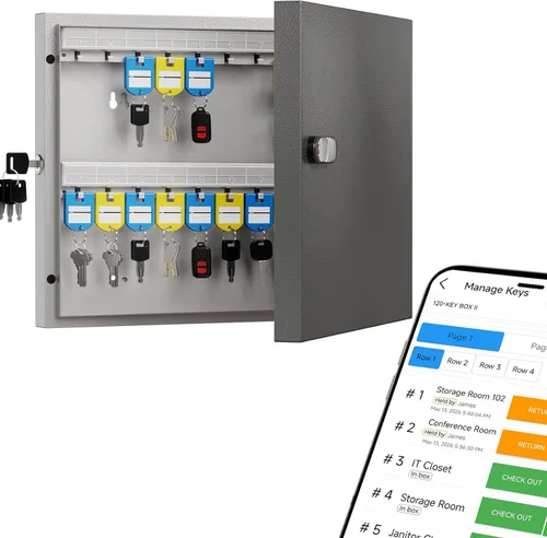 Vista 8 de WeHere Caja de bloqueo inteligente de 48 teclas para montaje en pared, gabinete de llaves comercial con aplicación, teclado, Bluetooth y desbloqueo