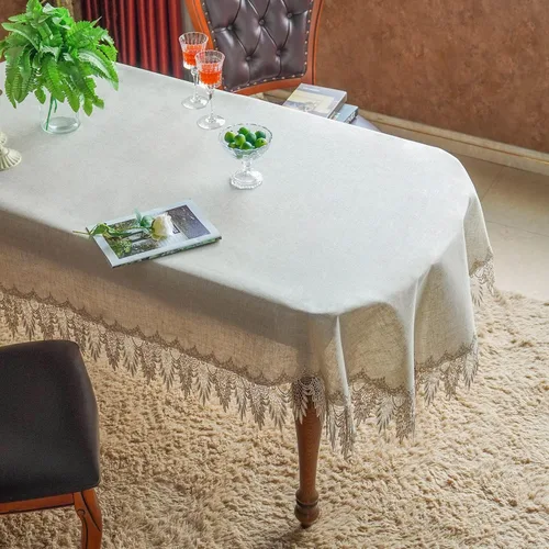 Vista 23 de ARTABLE Mantel rectangular de encaje de macramé con flores antiguas de primavera para casa de campo rústica al aire libre, cocina, fiesta de Marrón