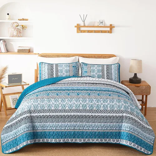 Vista 18 de WONGS BEDDING Juego de Edredón Boho Tamaño Full, Juego de Edredones Bohemios Grises de 3 Piezas, Juego de Ropa de Cama Cubrecama de Microfibra Negro
