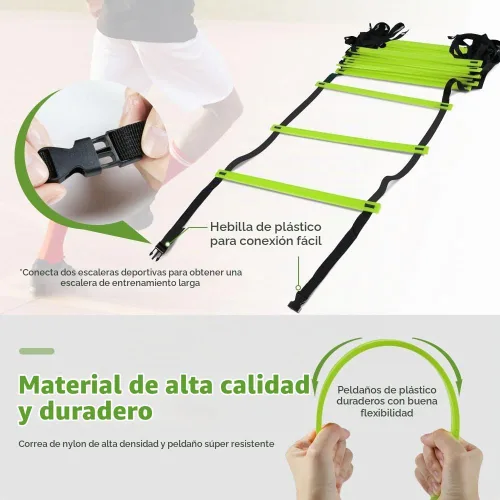 Vista 2 de GHB Escalera de agilidad profesional para entrenamiento de agilidad, velocidad de 12 peldaños y 20 pies con bolsa de transporte verde-2 por paquete