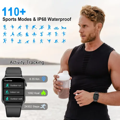 Vista 4 de Reloj inteligente para hombres y mujeres, rastreador de fitness, monitor de ritmo cardíaco, reloj inteligente táctil HD de 1.85" para Android iOS