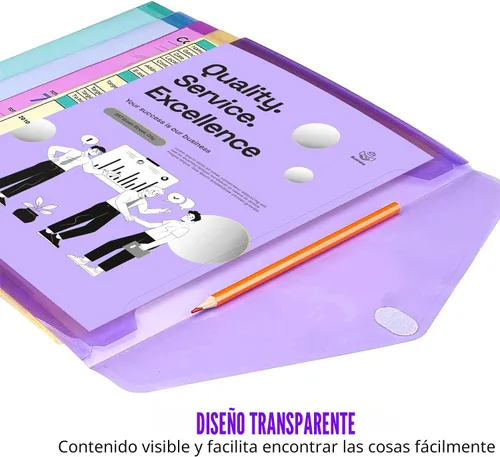 Vista 4 de Sooez Paquete de 6 sobres de plástico, carpetas de archivos de plástico para documentos, carpeta escolar transparente, carpetas de archivos