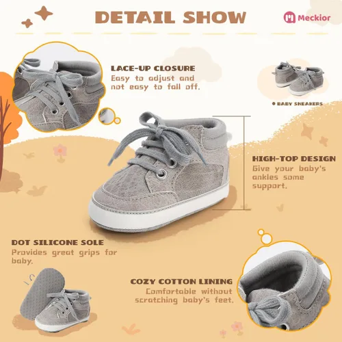 Vista 5 de Meckior Zapatos deportivos de tobillo para bebés y niñas pequeños, suela antideslizante suave, piel sintética, mocasines para bebés recién nacidos