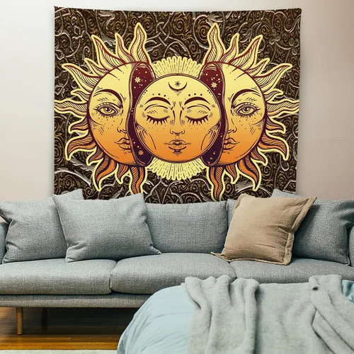 Vista 2 de ALIYINA Tapiz de sol y luna, tapiz de astrología indie, para dormitorio, estética hippie vintage, tapiz de pared para adolescentes, niñas, niños