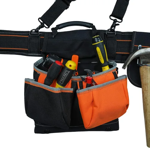 Vista 4 de KUNN Cinturón de herramientas con tirantes, delantal combinado de cinturón Pro Framer (bolsa extraíble y cinturón de cintura) con múltiples