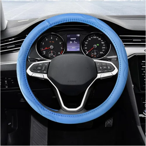 Vista 10 de Funda de cuero para volante de 15 pulgadas, transpirable, antideslizante, funda protectora para volante, elástica, suave, cómoda, universal