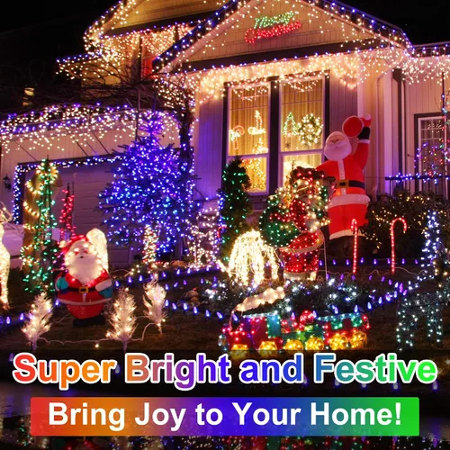 Vista 9 de Luces de Navidad que cambian de color, 98 pies, luces de Navidad para exteriores, 11 modos, impermeables, enchufables, luces parpadeantes