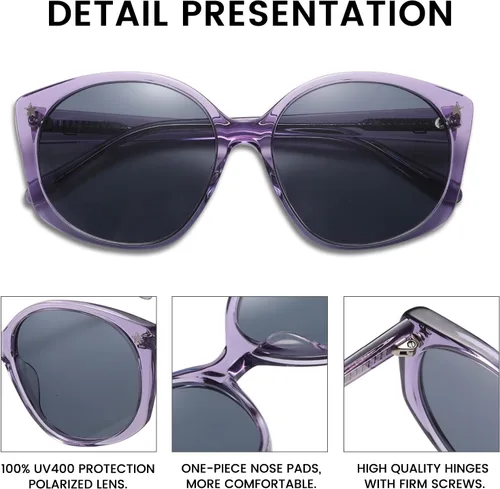 Vista 5 de DUCO Lentes de sol polarizados de gran tamaño para mujer, diseño redondo, de moda, con protección UV400, DC1106