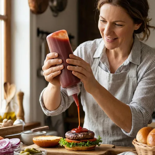 Vista 6 de 5 botellas de plástico para exprimir condimentos, botellas de 4 onzas con tapa superior roja giratoria, botella de plástico vacía para salsas