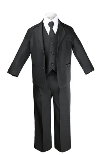 Vista 5 de Conjunto de chaleco de traje negro de 6 piezas para bebés y niños pequeños, corbata burdeos extra satinada, S-20 (4T)
