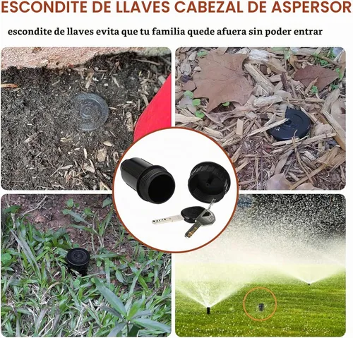 Vista 6 de Key Hider - Cabezal de aspersor realista impermeable, soporte para efectivo para jardín al aire libre, fácil de empujar en el suelo (negro)