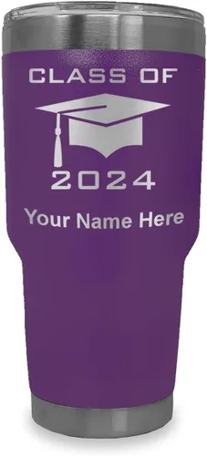Vista 11 de LaserGram Vaso aislado al vacío de 20 onzas, grado de tapa clase de 2024, 2025, 2026, 2027, 2028, grabado personalizado incluido (negro)
