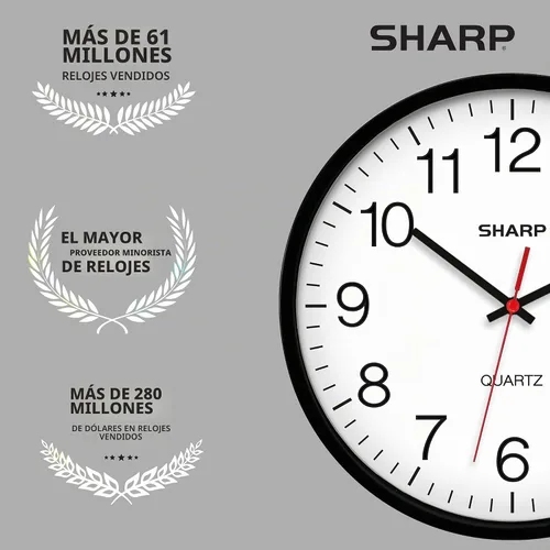 Vista 7 de Sharp Reloj de pared con batería de 10 pulgadas, silencioso, sin tictac Negro