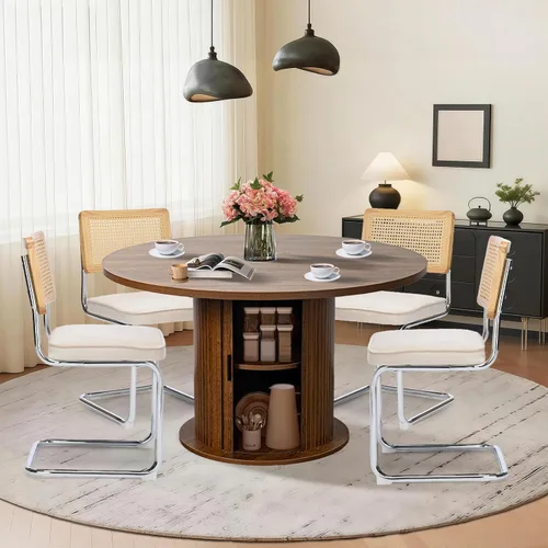 Vista 13 de SoarFlash Juego de mesa de cocina y sillas para 4, juego de mesa de comedor de 47 pulgadas para 4 personas con sillas tapizadas de terciopelo, juego