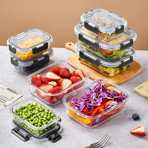 Vista 5 de Liuruiyu Paquete de 10 recipientes de vidrio para almacenamiento de alimentos con tapas, recipientes de preparación de comidas, cajas Bento