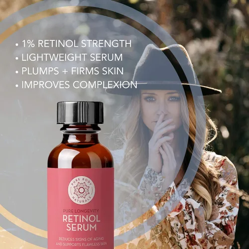 Vista 2 de Pure Body Naturals Suero facial de retinol, suero de retinol con hamamelis, aceite de mirto y ginseng, crema antiedad y corrector de manchas oscuras
