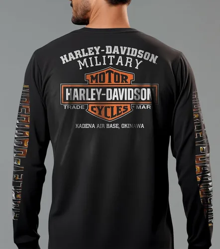 Vista 3 de Harley-Davidson Military - Camiseta negra de manga larga Eagle Graphic para hombre - Kadena Air Base Eagle Ride