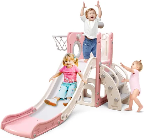Vista 8 de 6 in 1 Toddler Playset with Slide,Toddler Slide,Slide for Kids with Basketball Hoop,Ball,Ring Toss,Kids Slide Toddler Playground Toddler Slide