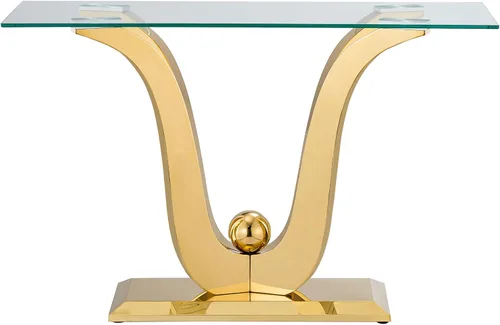 Vista 13 de Mesa de centro de cristal de lujo, mesa de centro de sofá de 47 pulgadas con marco de acero inoxidable dorado y parte superior de vidrio negro, mesa