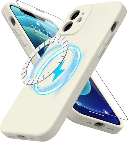 Vista 56 de DEENAKIN Funda magnética de silicona para iPhone 12 Pro con protector de pantalla, compatible con MagSafe, protección de cámara, funda protectora