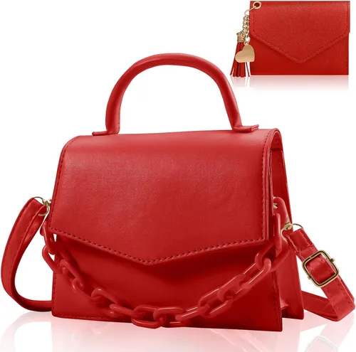 Vista 10 de Bolsos cruzados pequeños para mujeres y niñas, monederos de moda con asa superior con cadena acrílica desmontable