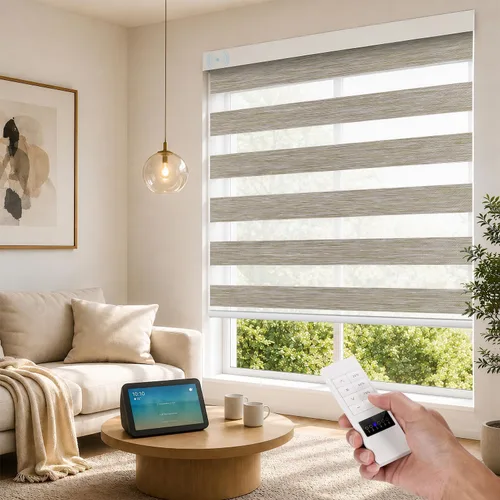 Vista 7 de ACMEART Persianas motorizadas de cebra con control remoto, persianas automáticas de doble capa, persianas eléctricas opacas para oficina del hogar