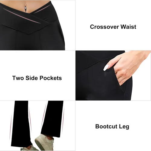 Vista 5 de lemonsky Pantalones de yoga acampanados para mujer, de cintura alta, para entrenamiento, casual, corte de bota, con control de abdomen, pantalones