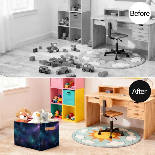 Vista 4 de Rectangular Storage Bin Starry Universe With Planets And Stars Fabric Storage Basket with Handles for Organizing Home Kitchen Closet Shelf Baskets