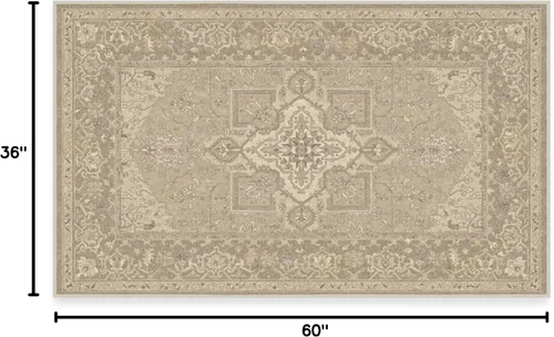 Vista 3 de RUGGABLE Maral Heriz Creme - Alfombra lavable a máquina, apta para mascotas y niños, resistente a las manchas y al agua, antideslizante, 3 x 5 pies