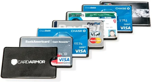 Vista 7 de Soporte para tarjetas de crédito, 6 fundas de bloqueo RFID de primera calidad con parte frontal transparente para una fácil visión, evita robos