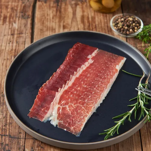 Vista 3 de Jamón ibérico de Bellota rebanado a mano (2 oz). Sin gluten por Fermin