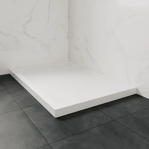 Vista 4 de OVE Decors Base de ducha rectangular de 60 pulgadas de ancho x 34 pulgadas de profundidad, drenaje lateral oculto, acrílico blanco, diseño reversible