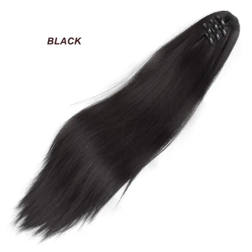 Vista 4 de Extensión de pelo sintético resistente al calor de 24 "garra recta cola de caballo postizo 4.41 oz, negro
