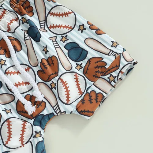 Vista 7 de Karuedoo Conjunto de camiseta de béisbol de manga corta para bebé niño, 2 piezas, ropa de verano